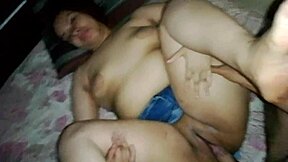 Brunette latina bitch bent over jeans, pussy squirts on my dick full creampie