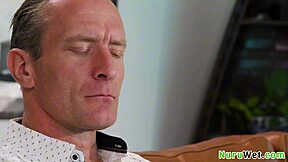 River Lynn big tits blonde rubs nuru body on client's monster cock?