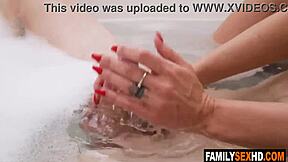 stepmom grabs stepson's dick hard while stepdad's away at work