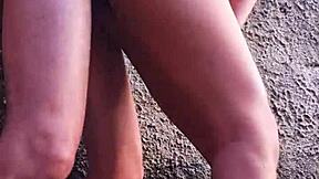 Risky Outdoor Shower Fuck As Neighbor Spots Curvy Ass And Joins!