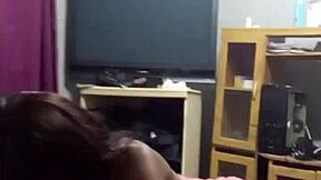 Skinny ebony babe devours white cock hungrily