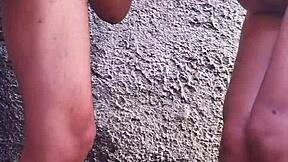 Risky Outdoor Shower Fuck As Neighbor Spots Curvy Ass And Joins!