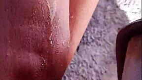 Risky Outdoor Shower Fuck As Neighbor Spots Curvy Ass And Joins!