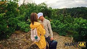 hunt4k. naked forest stranger with perfect boobs gets picked up for pov sex