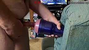 fucking my tight ass fleshlight barefoot in bedroom then cumming deep inside
