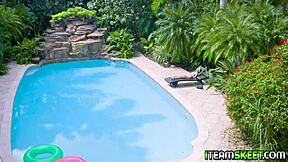 Asian teen seduces tutor bends over for deep doggy pounding