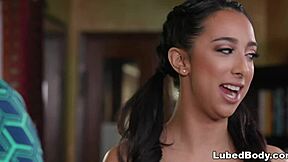 Lesbian teacher, why's your student oiled up in this massage shop fingering you?