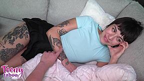 Friend's tight young daughter Nova Flame bends over for deep anal pounding and facial cumshot