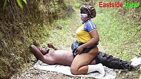 African chubby teen fucked hard outdoors in forest by big black cock after school.