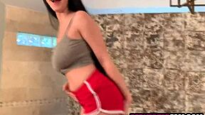 step sis twerks her big natural tits then fucks bro in shower pov taboo young fun