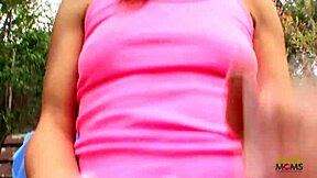 brunette teen licks mature blonde's pussy in lesbian play