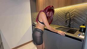 boyfriend bends me over kitchen counter with huge cock spanking my small tits while i ride him cowgirl
