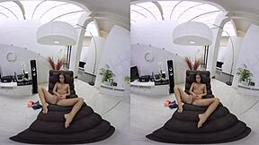 Kristy relaxes solo masturbating her cute brunette pussy up close