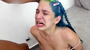 sexy redhead teen gags sloppy on huge white cock