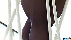 😍 her big clit gets sucked hard on stairs by horny guy!