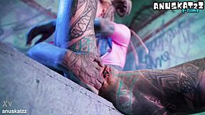 Tattooed Goth Girl Toys Her Ass And Pussy In Solo Double Penetration