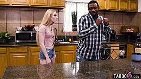 Tiny blonde stepdaughter Emma Starletto, ready for black stepdad's deepthroat pounding?
