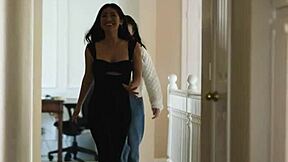 Last Lesbian Fling in Old Room: Petite Asian Licks Brunette's Hairy Pussy!