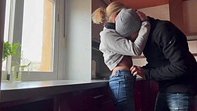 Horny wife in kitchen begs me eat pussy then doggystyle creampie inside!