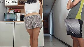 😈 risky kitchen fuck with hubby's friend while he showers almost caught bareback! 🔥