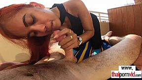 Petite Thai Teen Nympho Rides Big White Cock Outdoor Amateur Blowjob