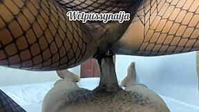 Wetpussynaija's dripping ebony pussy rides huge African cock cowgirl style close-up