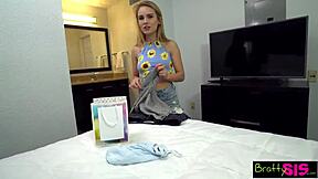 Jerking to your petite stepsis undressing? 😏 Watch me ride bro's cock cowgirl! 👀🍆