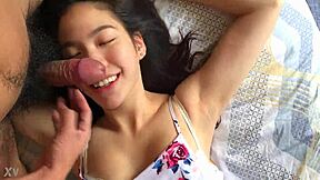 cute asian teen couple shares intimate blowjob session turning passionate and steamy