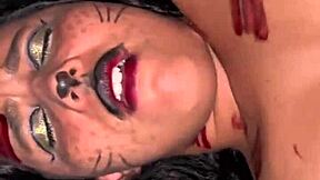 Fiesta de Halloween turns into hot room fuck for tight virgin-like girl