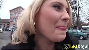 Blonde Teen Teases Shaved Pussy with Dildo on Casting Sofa