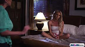 Busty Stepmom Fingers Licks Stepdaughter's Shaved Pussy