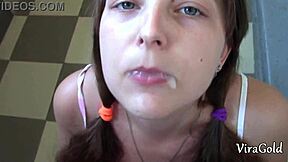 neighbor girl drops to knees for casual pov blowjob in house entrance