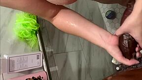 stepbrother convinces step-sisters for first anal shower try as huge dick worries them