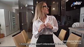 Teasing young real estate beauty begs for your deep cock pounding now?