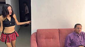 family movie night turns into double penetration for skinny latina britannysexxx with daddy