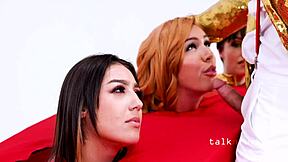 Three teens compete in freeuse game show pussy fucking challenge