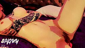 young babe fingers wet pussy and squeezes big tits