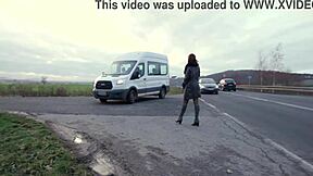 Wet hitchhiker Venus takes 7 cocks ATM DAP rough gangbang in shower!