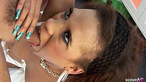 Brown Ebony Nurse in Red Lingerie Rides Client's Monster Cock Interracially