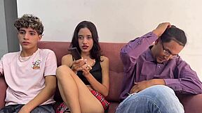 family movie night turns into double penetration for skinny latina britannysexxx with daddy