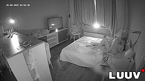 young couple fucks missionary style in bed at dawn