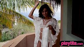 Costa Rican Petite Latina Strips Nude Outdoors!