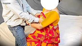 Indian bhabhi bends in saree for delivery boy's creampie doggy fuck