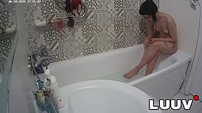 Luuv Elika's smooth legs shaved bare in bathroom for voyeur reality show!