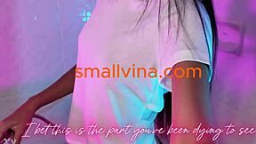 Damn, this super hot Asian teen in panties smokes and teases small tits!