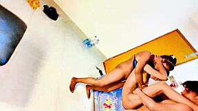 Sexy brunette ffm bent over doggy anal fisting squirt cumshot adventure!