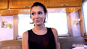 Tattooed brunette raven lane slurps cock before hard pussy pounding!