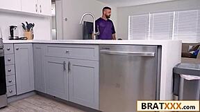 Tiny Tattooed Teen Rides Stepdad's Dick Wild On Game Day!