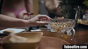 lesbian stepmom fingers licks teen stepdaughter pussy with milf friends watching