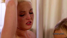 Lick blonde lesbian teen on sofa